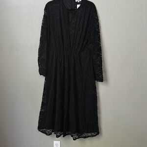 Black Lace Midi Dress Womens 3X Long Sleeve Fall Cocktail Goth Academia Hallowee